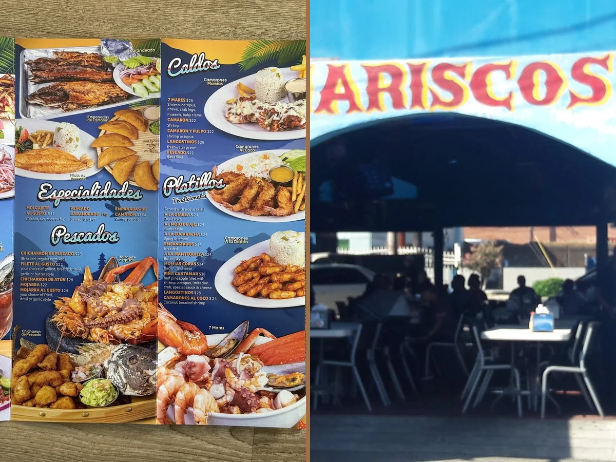 Seafood plates on a casual dining table.